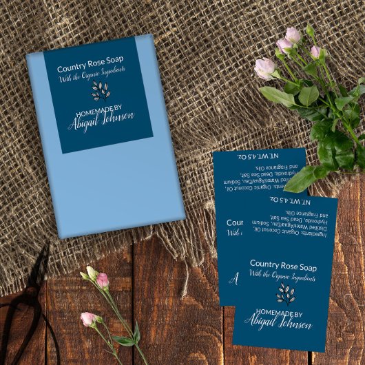 Rose und Blätter Linie Art Handmade Blue Soap Labe Rechteckiger Aufkleber