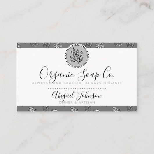 Rose und Blätter Schwarz/Grau Kunstvoll wandern Visitenkarte (Vorderseite)