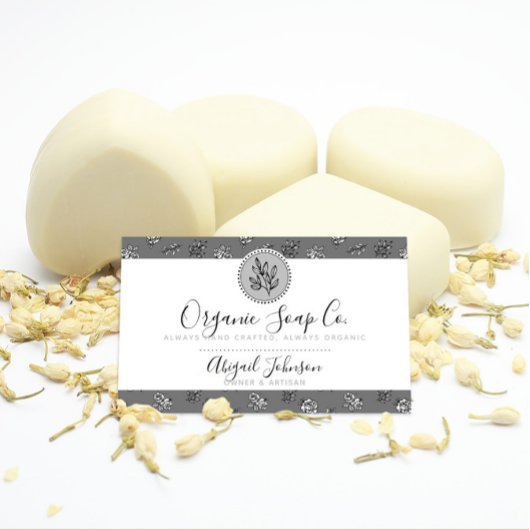 Rose und Blätter Schwarz/Grau Kunstvoll wandern Visitenkarte