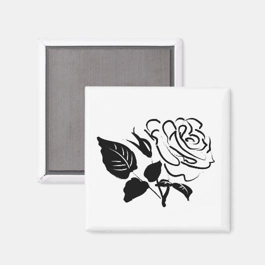 Rose und Blätter Skizze Magnet (Vorderseite/Rückseite)