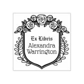 Rose und Blätter Wappen Ex Libris Bibliotheksname Gummistempel (Prägung)