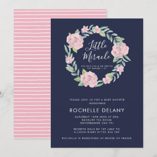 Rose und Blätter Wreath Little Miracle Babydusche Einladung