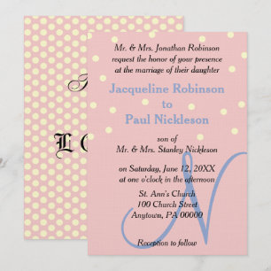 Rose und Blue Monogram Wedding Polka Dots Einladung
