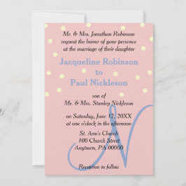 Rose und Blue Monogram Wedding Polka Dots Einladung