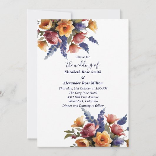 Rose und Blumen Hochzeit Einladung (Vorderseite)
