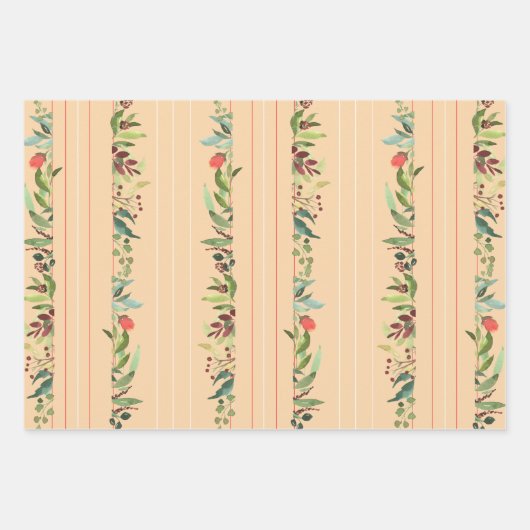 Rose und Border Stripe Assorpping Geschenkpapier Set (Vorderseite)