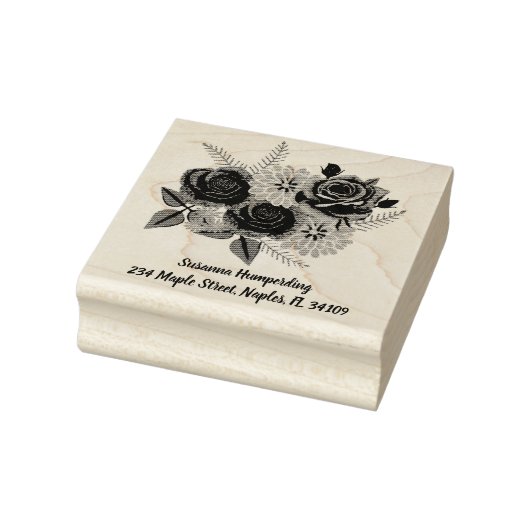 Rose und Briefmarke aus Dahlias Holz mit Adresse Gummistempel (Stempel)