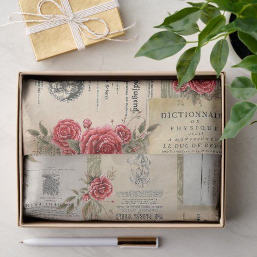 Rose- und Buchseiten - Themenpapier Seidenpapier (Geschenk)