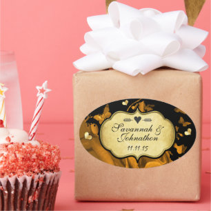 Rose und Butterfliegen Hochzeitsfeiern Siegel Ovaler Aufkleber