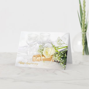 Rose und Champagner mit Perlen zum Jubiläum Karte