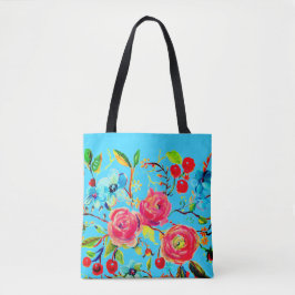 Rose und Cherry Blossom Bright Blue Tasche