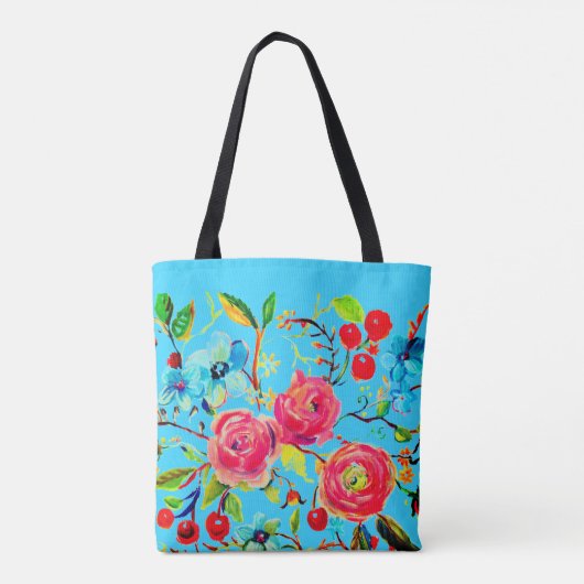 Rose und Cherry Blossom Bright Blue Tasche (Rückseite)