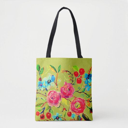 Rose und Cherry Blossom Chartreuse Tasche (Vorderseite)