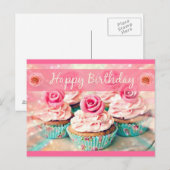 Rose und Cupcakes Postkarte (Vorne/Hinten)
