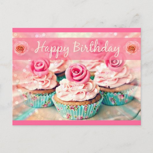 Rose und Cupcakes Postkarte (Vorderseite)