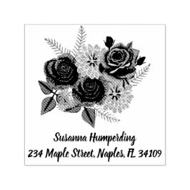 Rose und Dahlias-Briefmarke mit Adresse Permastempel