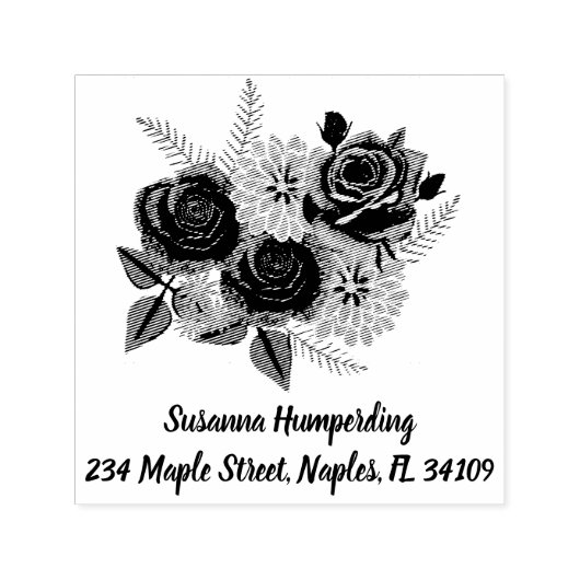 Rose und Dahlias-Briefmarke mit Adresse Permastempel (Design)