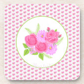 Rose und Dahlias Pink Getränkeuntersetzer (Vorderseite)