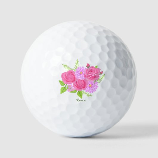 Rose und Dahlien mit Textgolfbälle Golfball (Vorderseite)