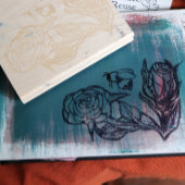 Rose und eine Biene Gummistempel