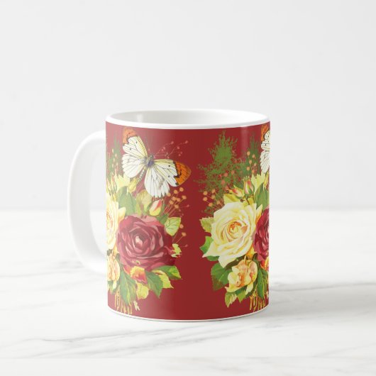 Rose und eine Schmetterlingskaffee-Tasse Kaffeetasse (Vorderseite Links)