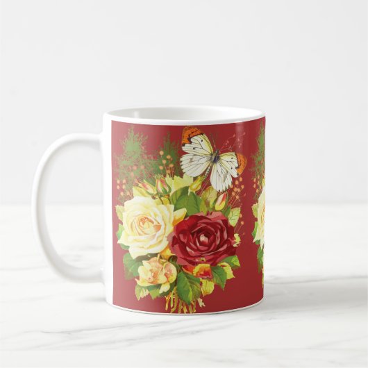 Rose und eine Schmetterlingskaffee-Tasse Kaffeetasse (Links)