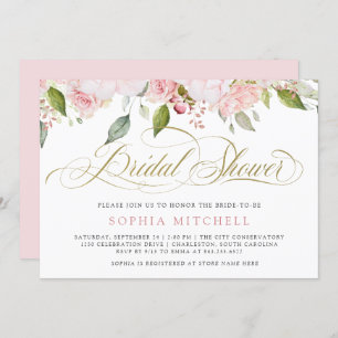 Rose und elegantes Gold-Script   BRAUTPARTY Einladung