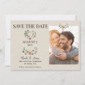 Rose und Eukalyptus Herz Rustikal Save the Date Einladung (Vorderseite)