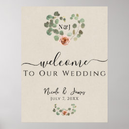 Rose und Eukalyptus Herz Rustikale Hochzeit Poster