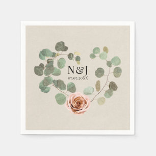 Rose und Eukalyptus Herz Rustikale Hochzeit Serviette