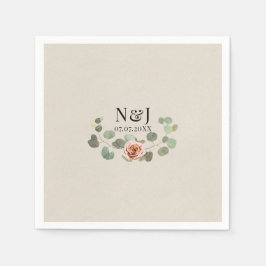 Rose und Eukalyptus Herz Rustikale Hochzeit Serviette