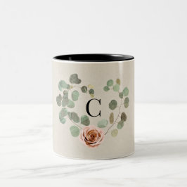 Rose und Eukalyptus Herz Rustikale Hochzeit Zweifarbige Tasse