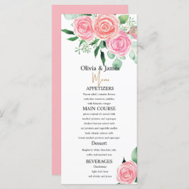 Rose und Eukalyptus-Hochzeitsmenüs Menükarte