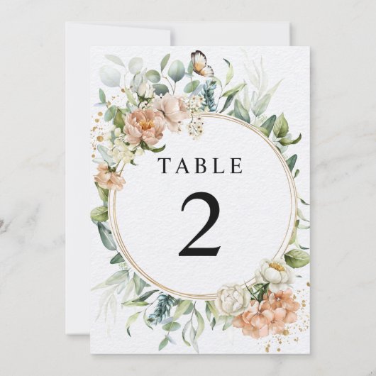 Rose und Eukalyptus-Tischnummern Einladung (Rückseite)