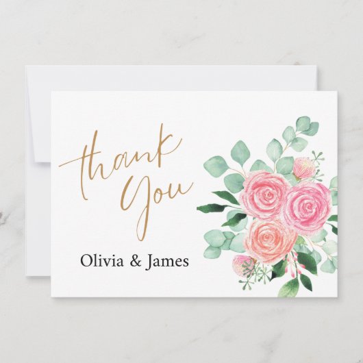 Rose und Eukalyptus Wedding Dankeskarte (Vorderseite)