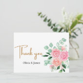 Rose und Eukalyptus Wedding Dankeskarte (Stehend Vorderseite)