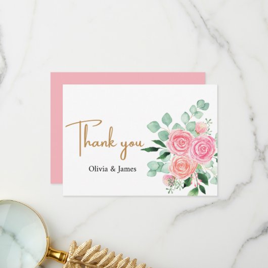 Rose und Eukalyptus Wedding Dankeskarte (Vorderseite/Rückseite Beispiel)