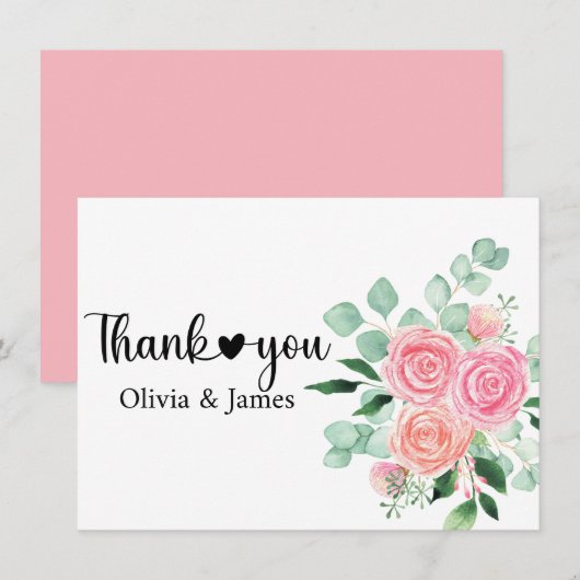 Rose und Eukalyptus Wedding Dankeskarte (Vorne/Hinten)