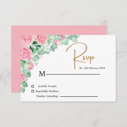 Rose und Eukalyptus Wedding RSVP Card (Vorne/Hinten)
