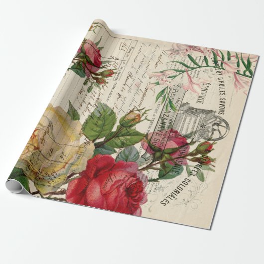 Rose und florale Ephemera Geschenkpapier (Ungerollt)