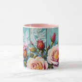 Rose und gestrichenes blaues, gestörtes Holz Tasse (Zentrum)