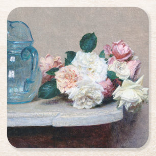 Rose und Glass Jug, Henri Fantin-Latour Rechteckiger Pappuntersetzer