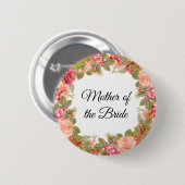 Rose und Glitzer Mutter des Bride-Buttons Button (Vorne & Hinten)