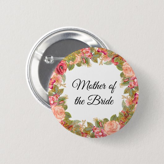 Rose und Glitzer Mutter des Bride-Buttons Button (Vorne & Hinten)
