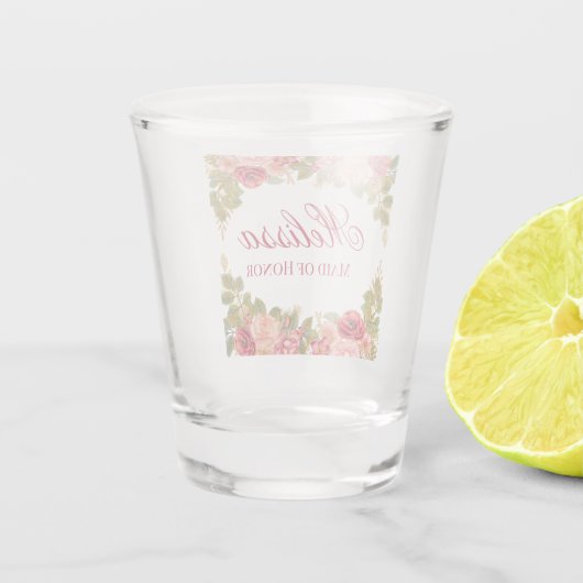 Rose und Glitzer Trauzeugin Schnapsglas (Rückseite)