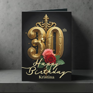 Rose und Gold Barock-Schnörkel 30. Geburtstag Karte