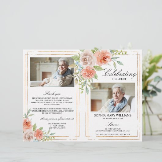 Rose- und Gold-Beerdigungsprogramm | Dienstplan (Stehend Vorderseite)