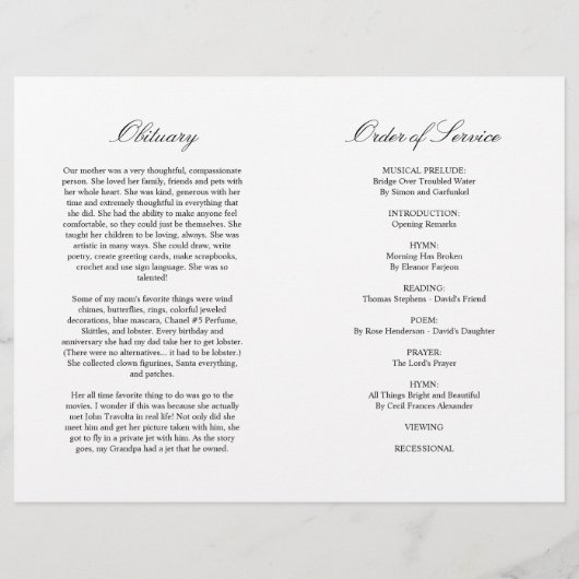 Rose- und Gold-Beerdigungsprogramm | Dienstplan (Rückseite)