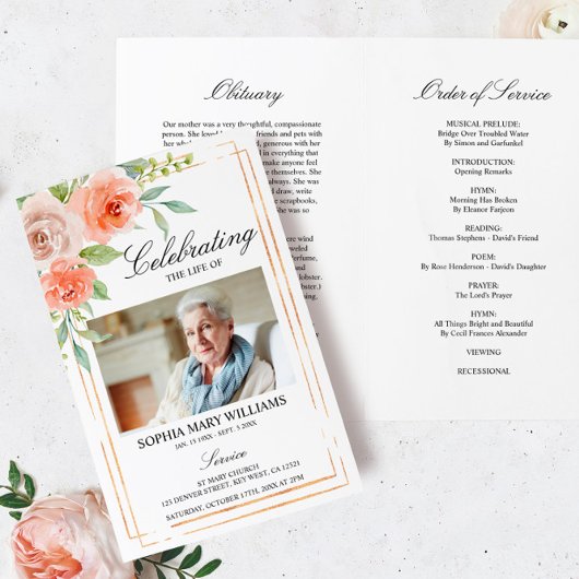 Rose- und Gold-Beerdigungsprogramm | Dienstplan