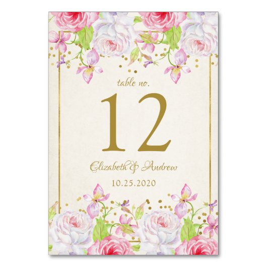 Rose und Gold Confetti Wedding Tischnummer (Vorderseite)